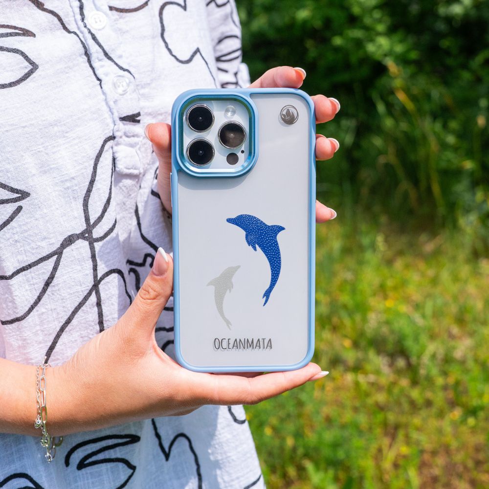 iPhone 16 pro case - dolphin blue - "Dolphin Twins" - sustainable