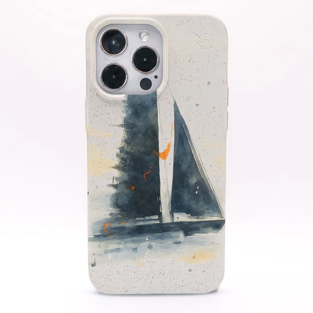 iPhone 13 mini Hülle - Segeln weiß - "Golden Horizon" - nachhaltig