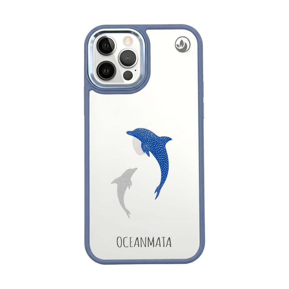 iPhone 12 pro / iPhone 12 hoesje - dolfijnblauw - "Dolphin Twins" - duurzaam