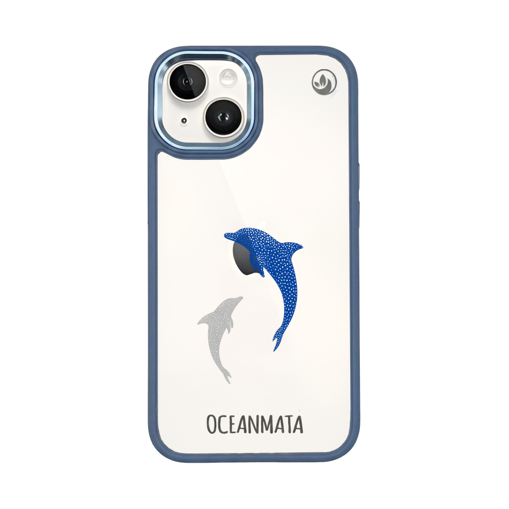 iPhone 14 hoesje - Dolfijnblauw - "Dolphin Twins" - Duurzaam