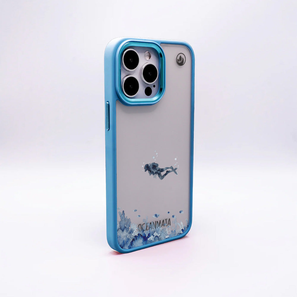 iPhone 16e Hülle - Taucher blau - "DeepDive" - nachhaltig