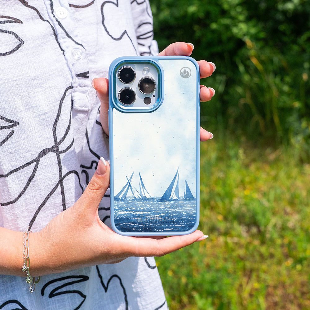 iPhone 14 Hülle - segeln blau - "BlueHorizon" - nachhaltig