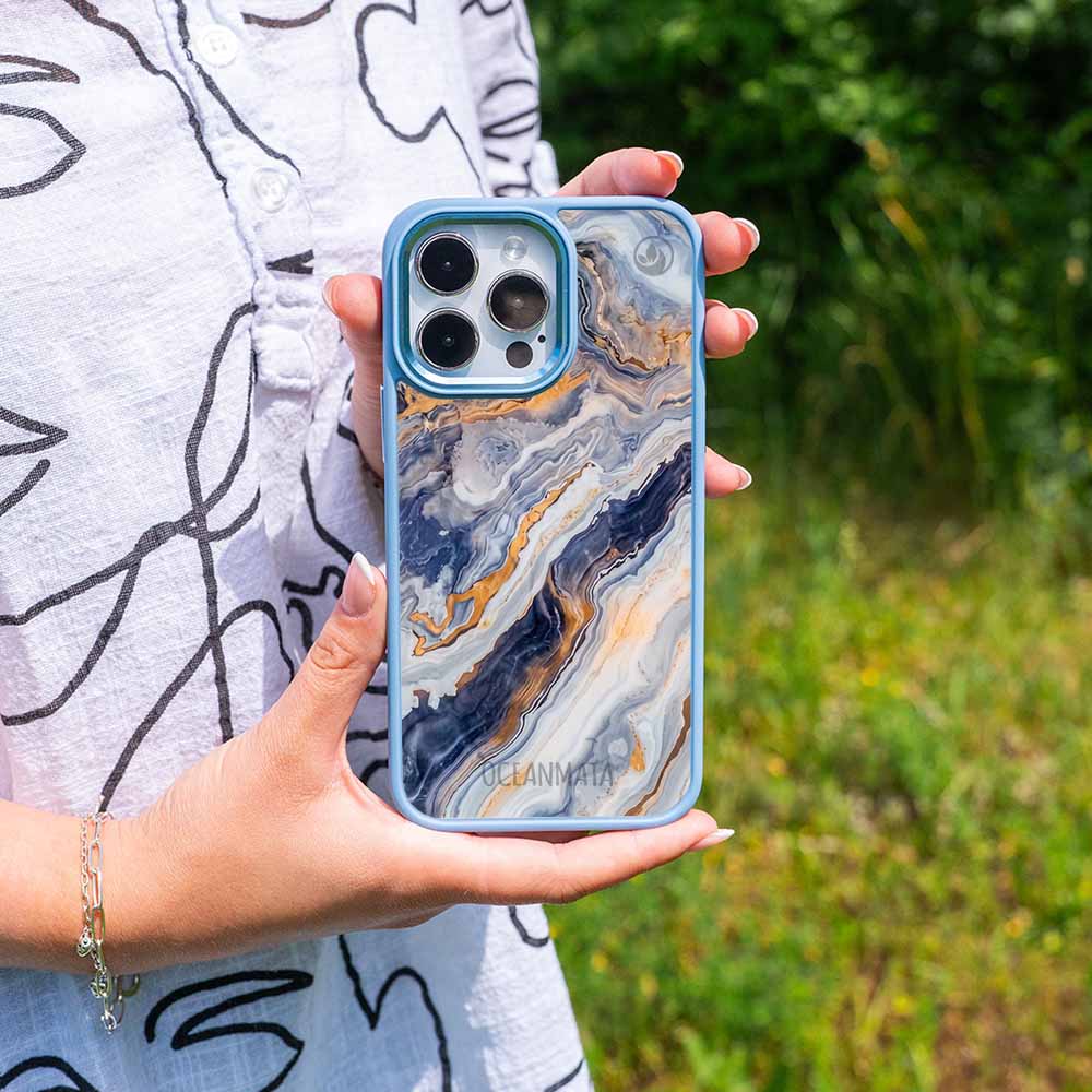 iPhone 14 pro Hülle - marmor blau - "BlueMarble" - nachhaltig