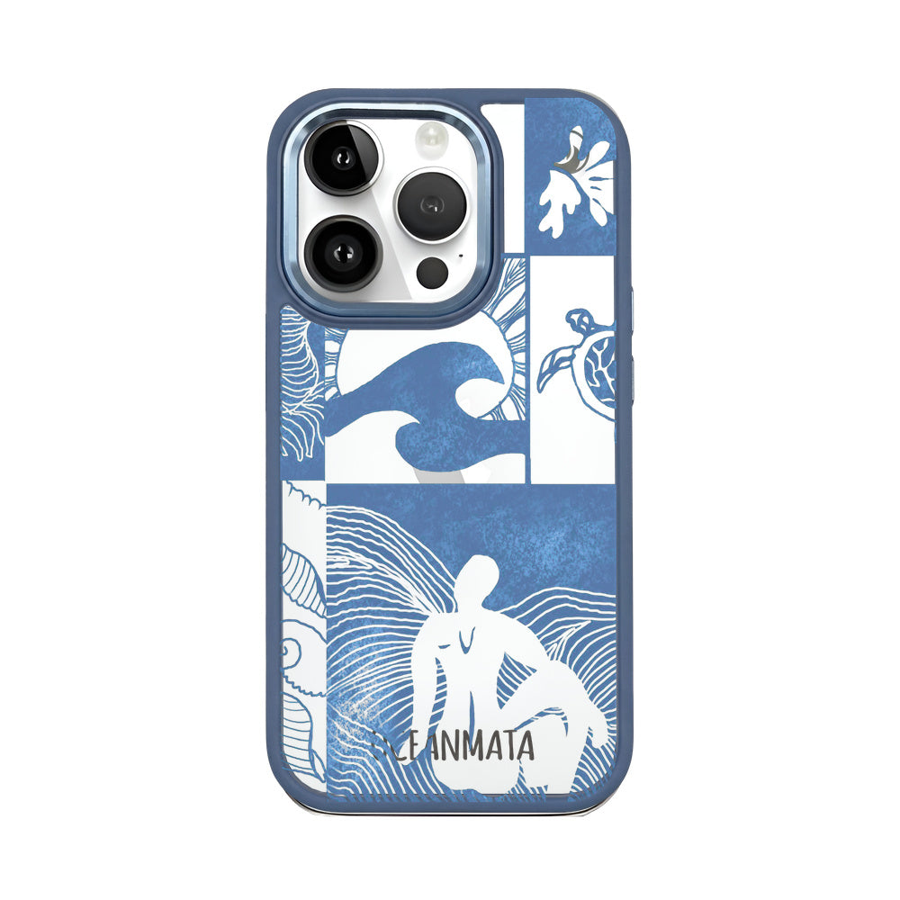 iPhone 14 pro hoesje - Line Art Ocean - "Waves of Balance" - duurzaam