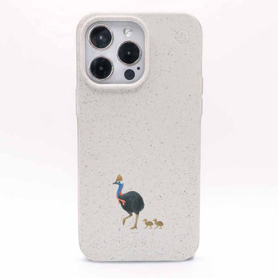 iPhone 14 pro Hülle - Cassowary weiß - "CassowaryStroll" - nachhaltig