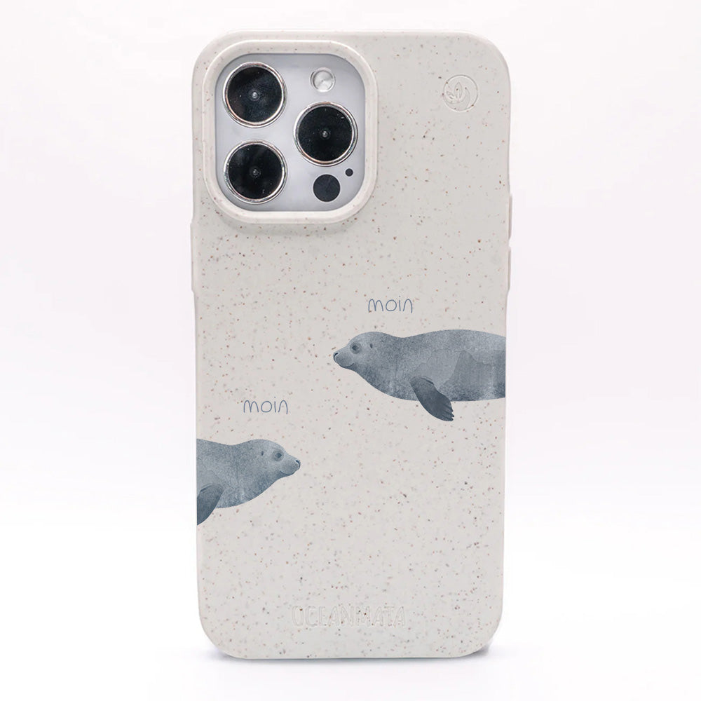 iPhone 13 Hülle - Robbe weiß - "mooornin" - nachhaltig