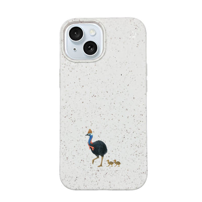 iPhone 15 Hülle - Cassowary weiß - "CassowaryStroll" - nachhaltig