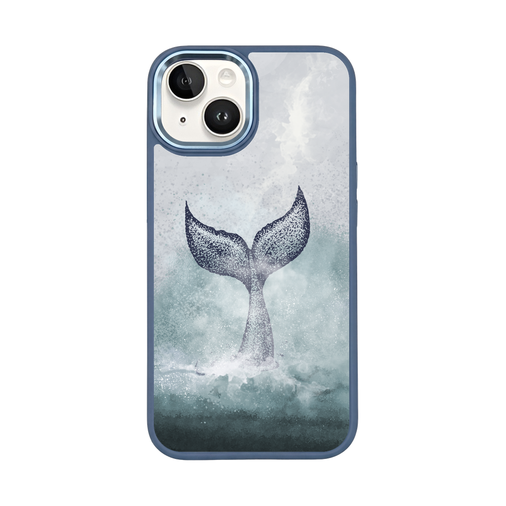 iPhone 14 hoesje - Dolfijnblauw - "Dolphin Twins" - Duurzaam