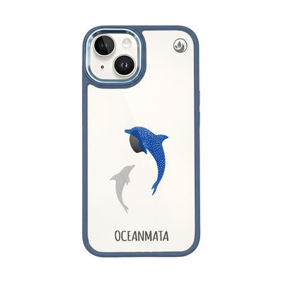 iPhone 14 hoesje - Dolfijnblauw - "Dolphin Twins" - Duurzaam