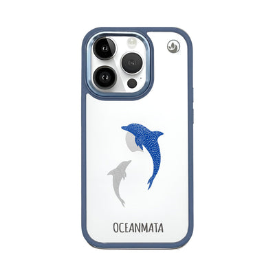 iPhone 14 pro hoesje - dolfijnblauw - "Dolphin Twins" - duurzaam