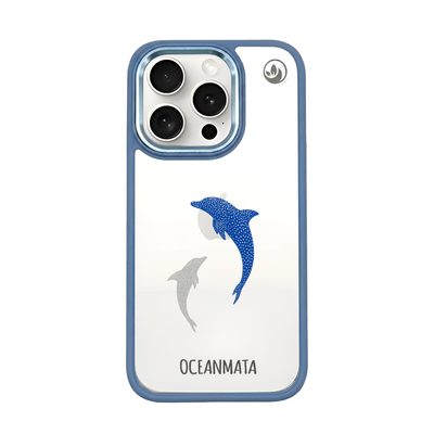 iPhone 15 pro case - dolphin blue - "Dolphin Twins" - sustainable