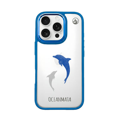 iPhone 16 pro hoesje - dolfijnblauw - "Dolphin Twins" - duurzaam