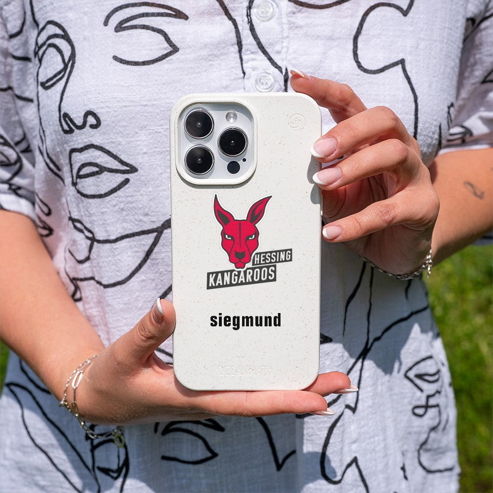 Biologisch abbaubare Handyhülle Google Pixel 9 / 9 Pro Hessingkangaroos — kompostierbar — in der Hand
