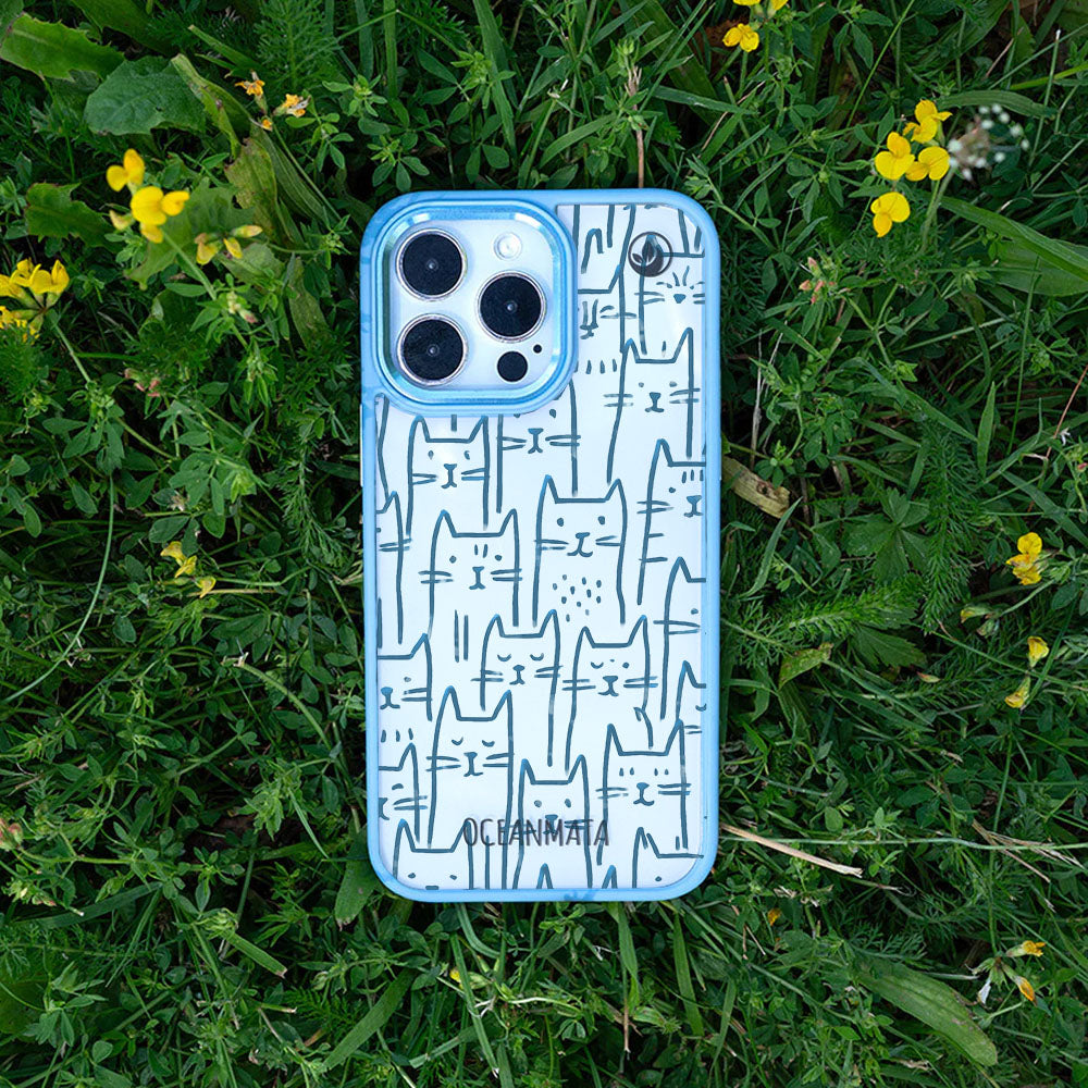 iPhone 13 Hülle - Katzen blau - "miau" - nachhaltig