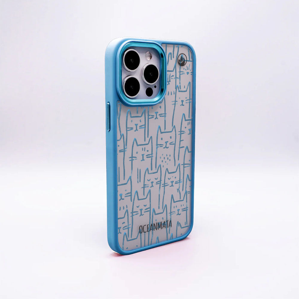 iPhone 13 Hülle - Katzen blau - "miau" - nachhaltig