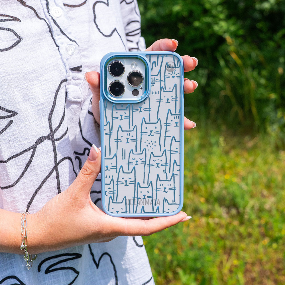 iPhone 15 pro max Hülle - Katzen blau - "miau" - nachhaltig