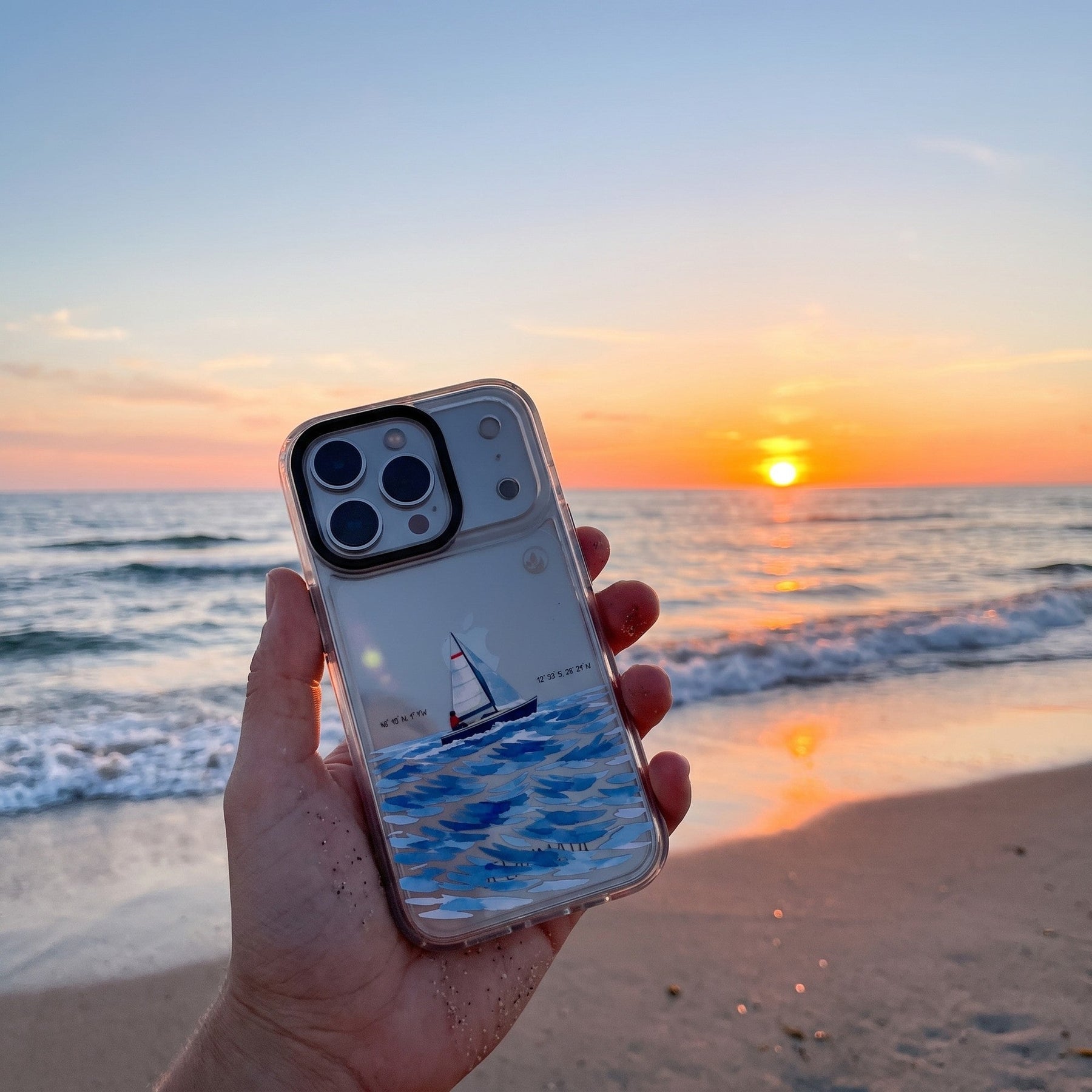Nachhaltige Handyhülle iPhone 17 pro Towardsthehorizon aus Ocean Plastic — in der Hand