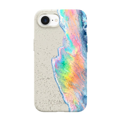 iPhone 16e Hülle - Regenbogen Welle weiß - "WaveOfPride" - nachhaltig